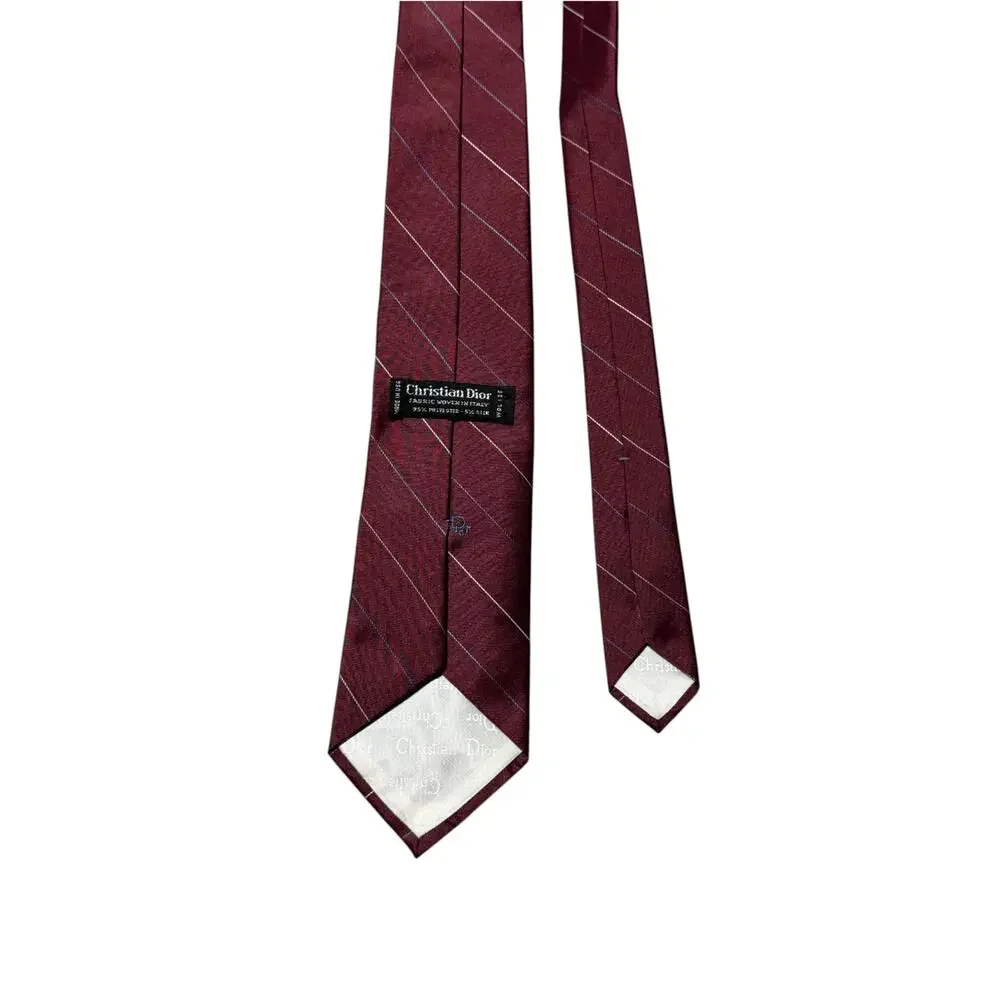 Vintage Christian Dior Necktie Mens Burgundy Striped Silk Blend Classic Formal